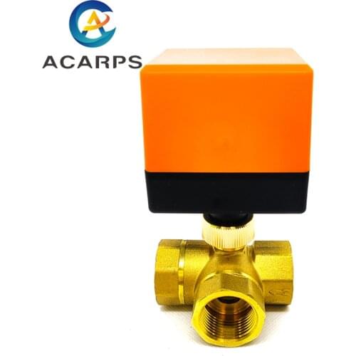 1-1/2" Brass Electric Ball Valve Three-Wire Three-Way Air Conditioning Floor Heating Water Tower Switch Valve 220 24 12V