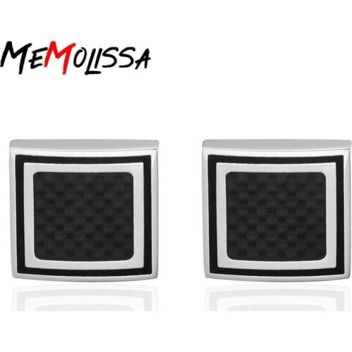 Memolissa Luxury French Business Cufflinks for Mens Jewelry Carbon Fibre Square Black Cuff Link High Quality Fashion Cufflinks