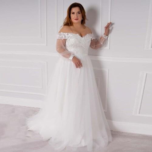 Plus Size Wedding Dresses 2021 Custom Made Sexy Strapless Off-the-shoulder Sweep Train A-line Braidal Gowns with Applique