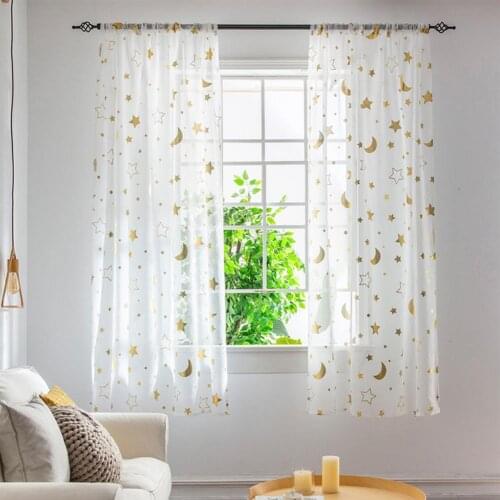 1Pc Cute Moon Star Print Polyester Tulle Curtain Window Bedroom Drape Children Home Decoration