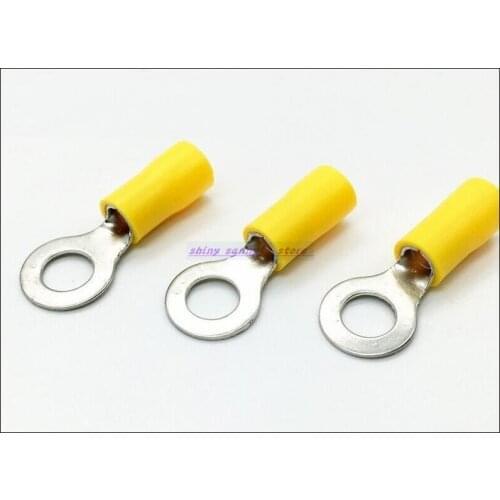 100pcs/Lot RV5.5-4 / RV5.5-5 / RV5.5-6 Yellow 12-10 AWG 4-6mm2 Insulated Ring Terminal Connector Cable Wire Connector