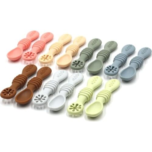 2PCS/Set Pre-Spoon Baby Spoon Set BPA Free Silicone Self Feeding Utensil Baby Weaning Spoon for Kids Ages 6 Months