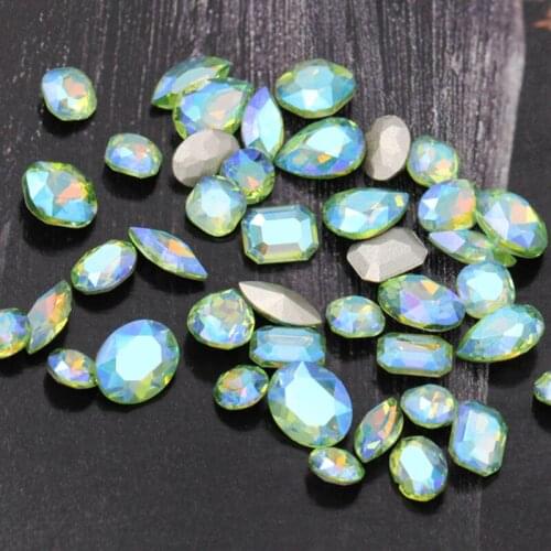 20Pcs Gem flower Crystal Peridot AB Glass Stones Nail Art Rhinestone Decorations Glitter Gems 3D Manicure Books Accessories Tool