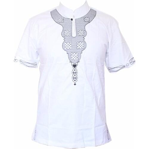 Dashiki White African clothing Fashion Mens High Quality Embroidery Design Muslim T-shirt Cool Outfit Tops