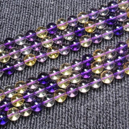 6-10mm Natural Yellow Purple Ametrines Quartz Beads Round DIY Loose Beads For Jewelry Making Beads Accessories 15'' Women Gift