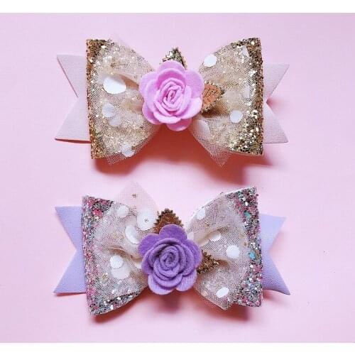 Boutique 10pcs Fashion Cute Felt Rose Floral Bowknot Hairpins Glitter Mesh Bow Hair Clips Princess Headwear Hair Accessories