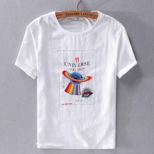 2019 Summer new mens casual linen short-sleeved t-shirt white beach loose breathable cotton trend men t shirt brand camiseta