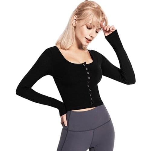 Breathable Quick-drying Sports Top Round-neck Yoga Top Slim Slimming Fitness Clothing Long-sleeved Threaded Tank Tops Women