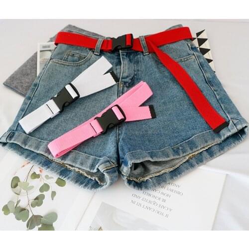 1PC Canvas Belt for Women Casual Female Waist Belts with Plastic Buckle Solid Color Long Belts Femme