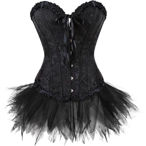 Corset Bustier with Short Skirt Steampunk Womens Vintage Palace Jacquard Korsage Sexy My Best Friend Wedding Party Costume