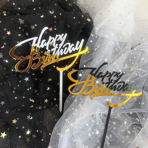 Creative acrylic Happy Birthday English Cake Topper Golden Crown Birthday Cake Topper happy Birthday Cake Insert Flag Decoration