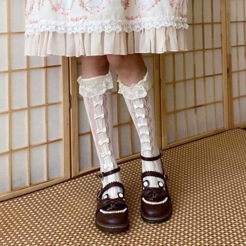 Lolita Lace Bowknot JK Stockings Cosplay Customes Kawaii Anime Maid Ruffled Knee Highs Socks