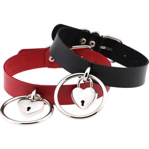 M&G Egirl Heart Lock Pendant Faux Leather Choker Necklace for Women Sexy Night Club Collar Choker Party Jewelry Gift 2020