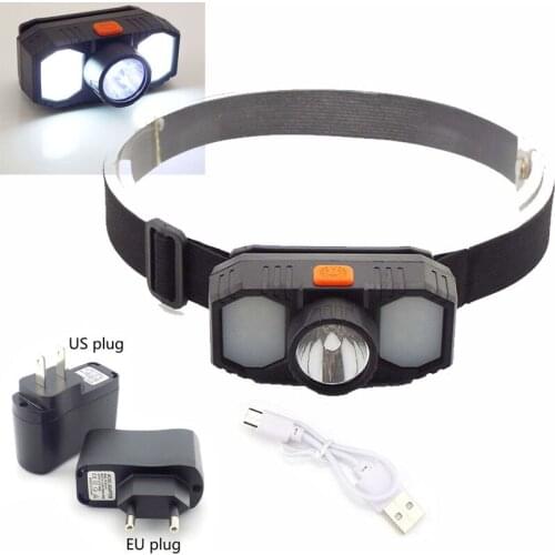 USB Rechargeable Headlight XPE+SMD 3 Light Headlamp Led Head Lamp Built-in 18650 Battery 3 Modes Adjustable Head Torch