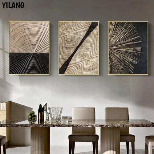 Mural Abstract Retro Black Gold Wood Art Poster Tree Ring Radial Line Nordic Canvas Picture Home Interior Decoration Painting