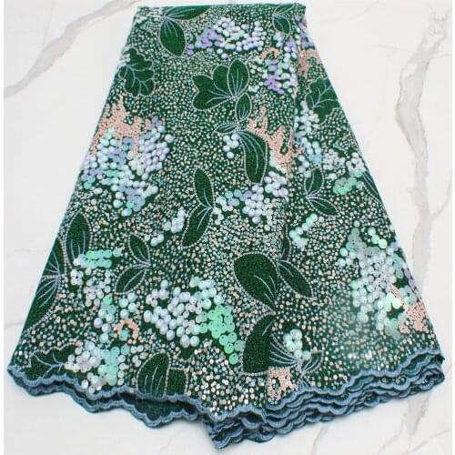Nigerian Wedding Tulle Lace High Quality 2021 African French Net Mesh Fabric with Green Velvet Sequin Fabircs 4340B