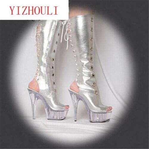 The new appeal of sex appeal, 15 cm crystal bottom super high heel boots, pole dancing patent leather Dance Shoes