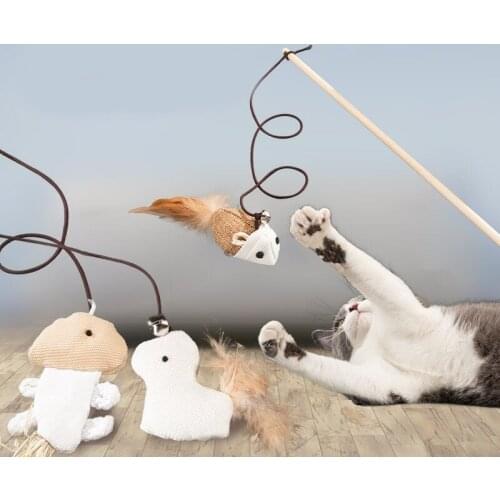 Pet Cat Bell The Dangle Faux Mouse Feather Rod Roped Funny Fun Playing Toy Funny Fishing Rod Game Wand Feather Stick Toy For cat