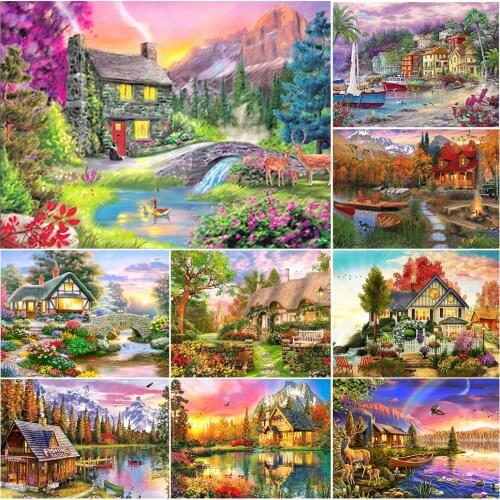 Full Drill Art Painting Landscape House 5D DIY Diamond Embroidery Mosaic Handmade Hobby Cross Stitch Tools Kits Home Decor Mural