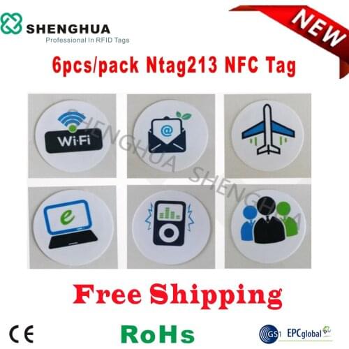 6pcs/pack ISO14443A Printable RFID NFC Tag Sticker Label PET Programmable N tag213 Wet Inlay Clear For Smartphone