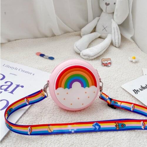 Donut Round Crossbody Bag Kid Toddler Girl Children Shoulder Handbag Adjustable Strap Holiday Travel Rainbow Printed Pocket Pack