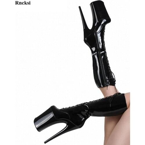 Rncksi New 8 inch High Heel Boots Women 20cm High-heels Lacing Model Shoes Medium-leg All-match Boots Platform Sexy Props Shoes
