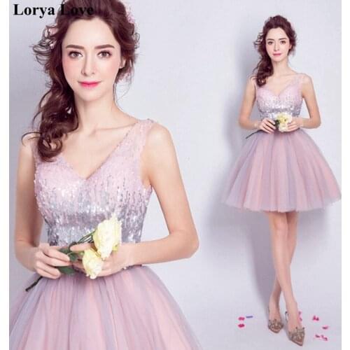 Elegant Pink Graduation Dresses 2020 Summer A-Line Knee Length Vestidos Sequins Tulle Formal Short Prom Dress Homecoming Dresses