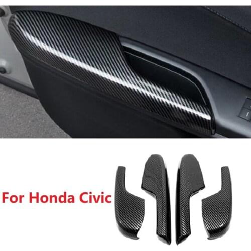 ABS carbon fiber Style door Armrest Protective Vover Hand Decoration Modification Fit For Honda Civic 10th 2016 2017 2018 -2021
