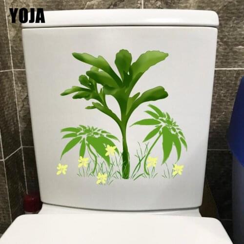 YOJA 19.8*20.8CM Green Leaf Hand Drawn Plant Fresh Bedroom Wall Decor WC Toilet Seat Stickers T1-0812