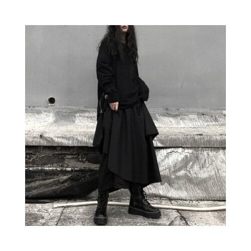 Dark minority high waist double irregular wide leg culottes, skirt women spring and autumn half-length skirt