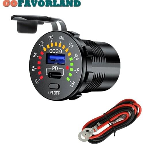 Phone Power Charger QC3.0+PD Dual USB Quick Charge Socket Power Outlet w/LED Voltmeter ON/OFF Switch