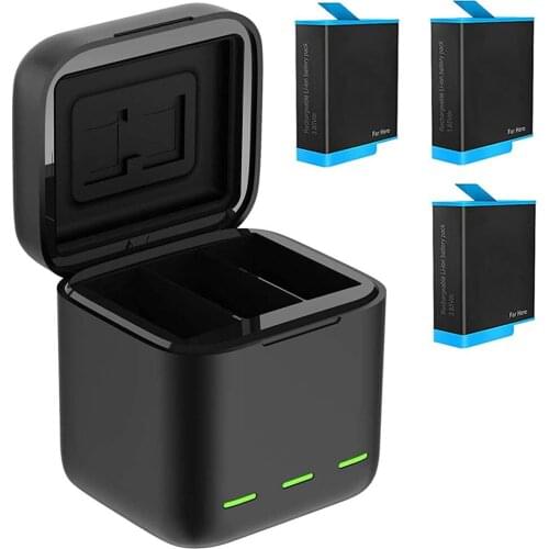 Battery Charger Compatible With GoPro Hero 9 Black Waterproof Storage Carry Case (1 Charger + 3 1800mAh Batteries)
