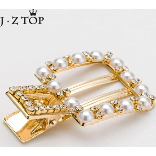 JZTOP Fashion Square Simulated Pearl Rhinestone Hair Clip For Woman Gold Color Geometric Barrette Hairpin Charm Hair Accessories