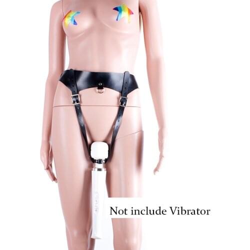 MaryXiong PU Leather Vibrator Fixed Thongs Women Panties Briefs T-back G String Bondage Restraints Flirting Sex Toys for Couple