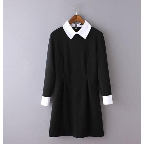 Black dress with white collar business office female ladise shool black dress with white collar social dress FF1386