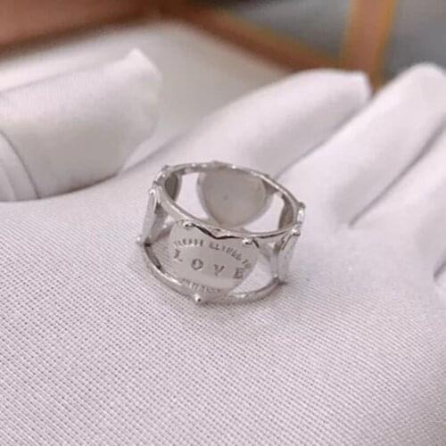 Ladies 1:1 sterling silver S925 classic fashion popular hollow heart-shaped love ring jewelry sweet romantic couple jewelry gift