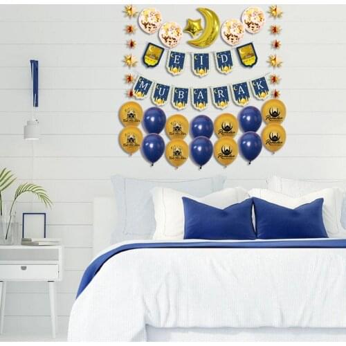 1Set Eid Mubarak Balloons Banners 10/12inch Latex Balloons Ornaments kit Ramadan Backdrop Islamic Muslim Decoration Supplies