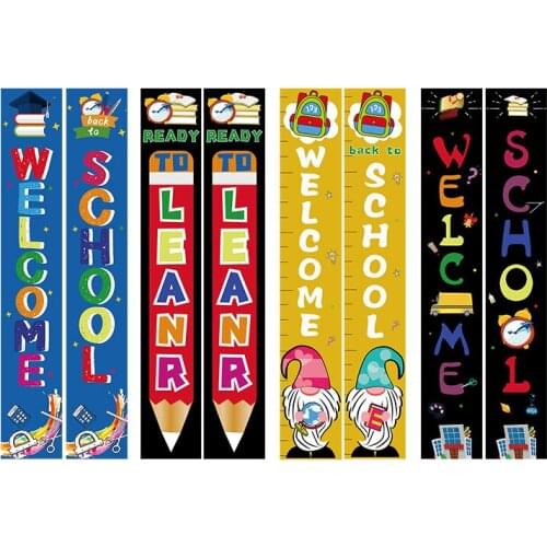 1 Pair Back To School Couplets Welcome Banners Door Hanging Banner Decoration Curtains Welcome Sign Flag Decoration
