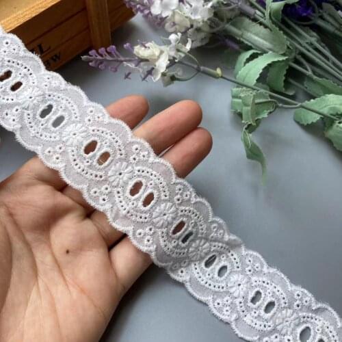 2 Yards 3.5 CM Off White Cotton Embroidered Flower Lace Ribbon Trims for Dress Garments Home Textile Trimmings Applique Sewing