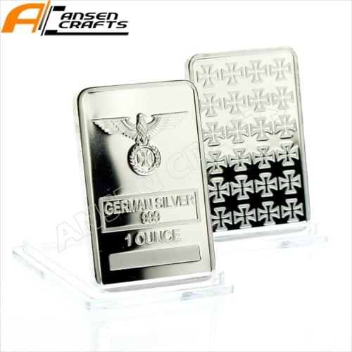 3 Pcs/Lot 1 Ounce German Eagle Iron Cross Silver Plated Bullion Ingot Bar