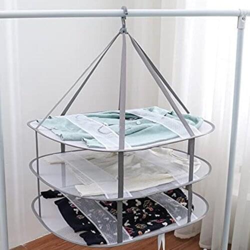3Layer Windproof Drying Clothes Basket Sock Folding Hanging Clotheshorse Hanger Drying Nets Windproof, Three Layer, Foldable