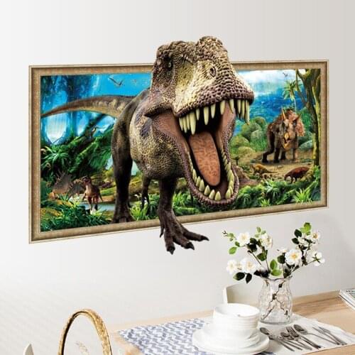 3D False Window Dinosaurs Wall Sticker Bedroom Living Room Removable Home Decor Sticker Mural Nalepki Do Pokoju