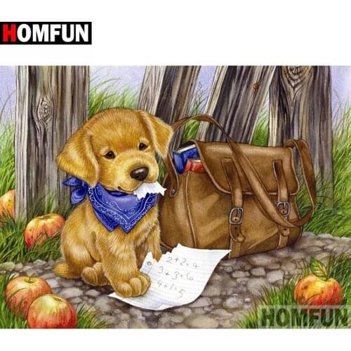 HOMFUN Full Square/Round Drill 5D DIY Diamond Painting "Animal dog bag" 3D Diamond Embroidery Cross Stitch Home Decor A20291