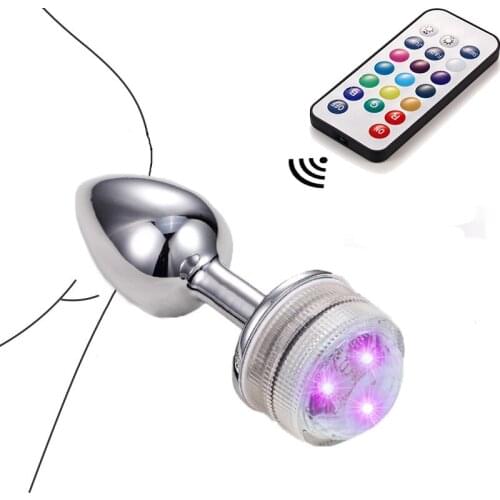 Stainless Steel Anal Plug with LED Lights Remote Control Prostate Anal Butt Plug Anus Dilator Sex Toys for Women Men Adult Games