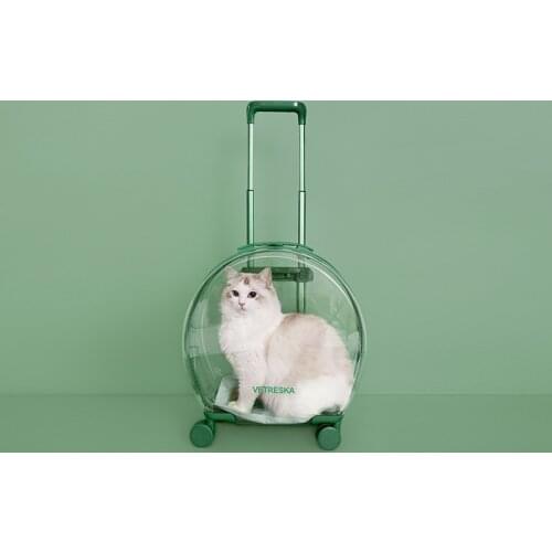 Pet Suitcase Backpack New Fashion Windproof Transparent Cat Bag Dog Travel Box Out Trolley Case Universal Wheel Carrying Case