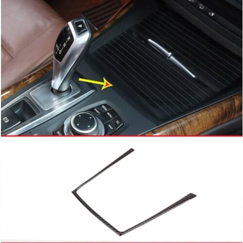Real Carbon Fiber Interior Car Center Console Cup Holder Frame Sticker Trim For BMW X5 E70 2008-2013 Auto Accessories