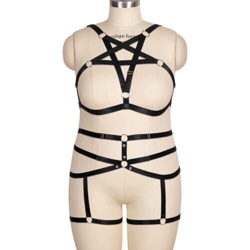 Bdsm Sexy Body Harness Erotic Underwear Women Goth Chest Pentagonal Bondage Straps Garter Belts Fetish Rave Plus Size 2 Pcs Set