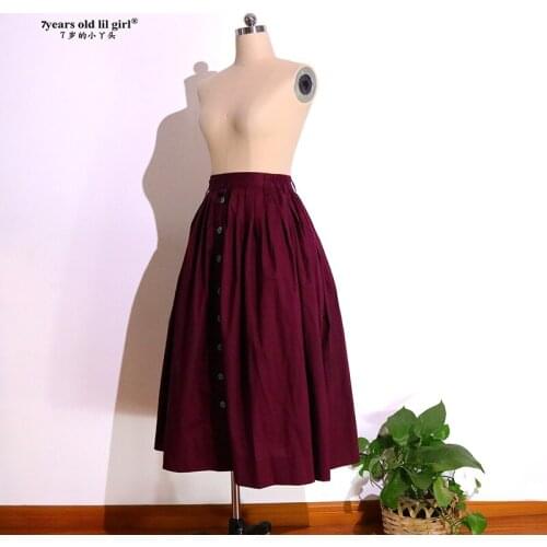 Fairy Shely Vintage High Waist Pleated Skirt Women 2020 Woolen Floral Midi Korean Plus Size Long With Pocket