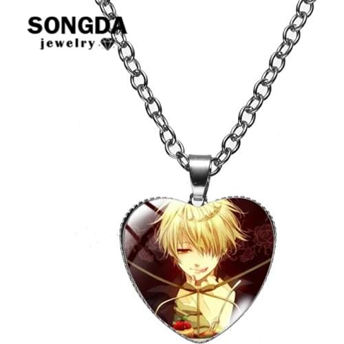 Hitman Reborn Necklace Sawada Kyouya Figure Art Pattern Series Heart Glass Surface Design Neck Chain Fan Collection Jewelry Gift