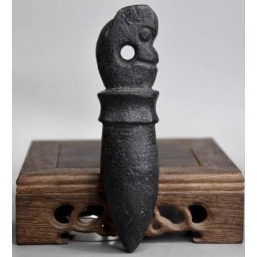 Hongshan culture archaize black iron meteorite Jade pig dragon ware statue